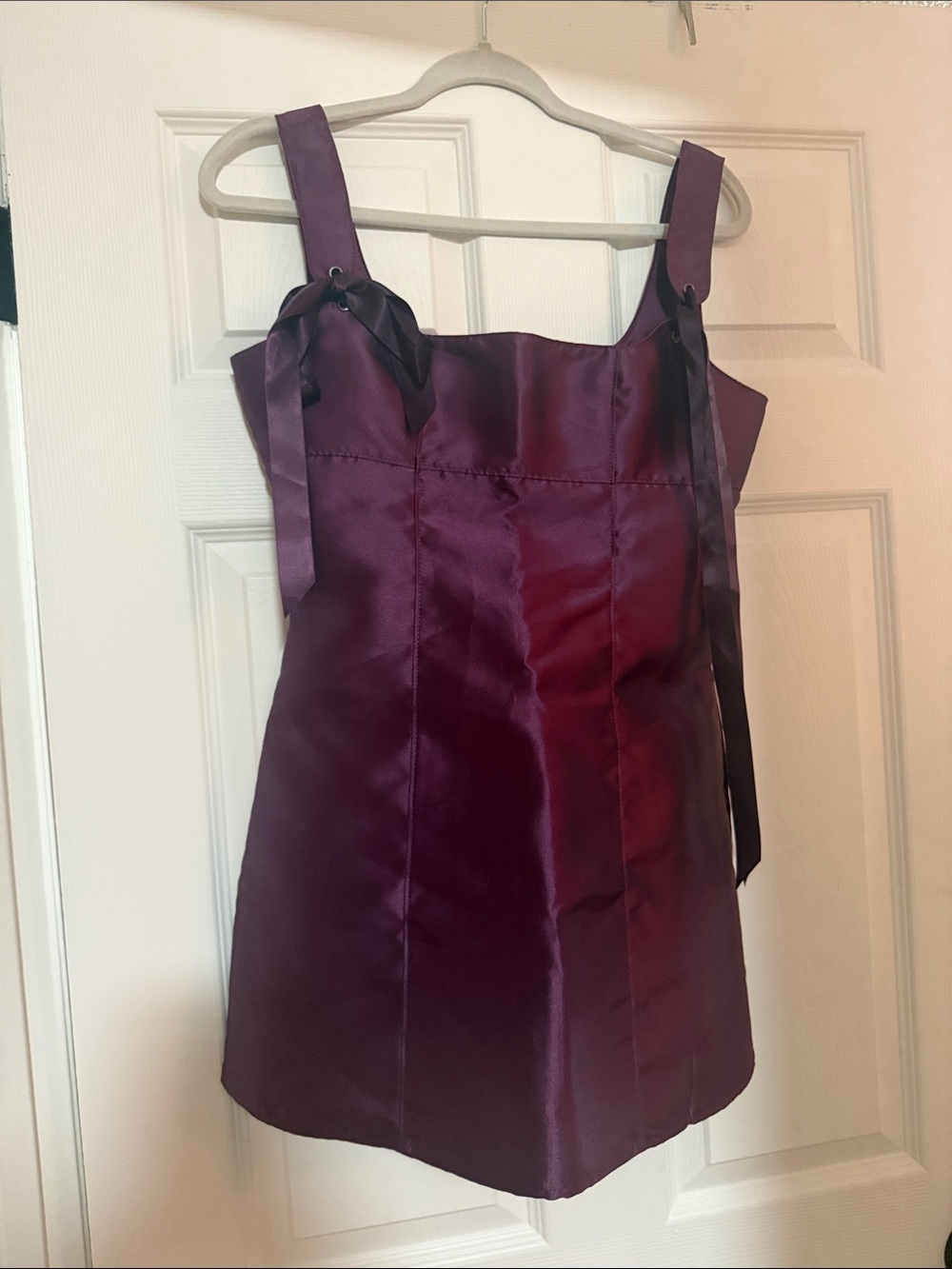 Current Mood Purple Satin Mini Dress with Bow Straps